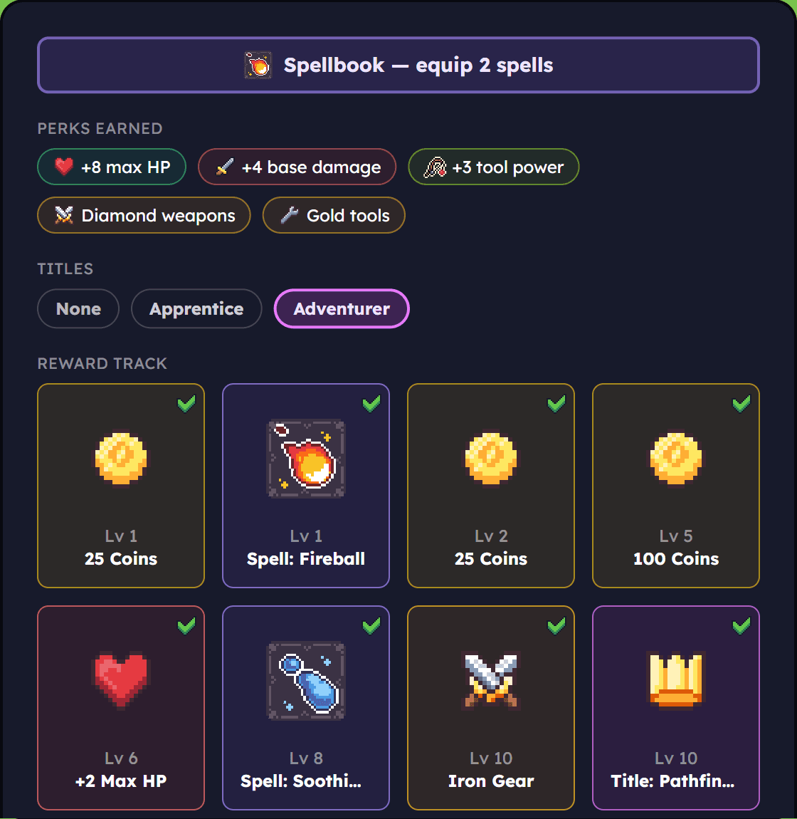 The battle pass track at level 58, showing unlocked costumes, spells and titles along the way